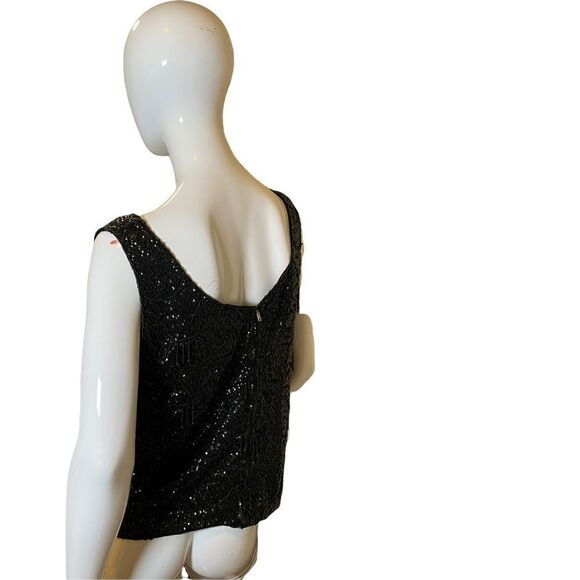 Vintage 1960s Black Sequined Crystal Embellishments Scalloped Formal Party Top M - Picture 3 of 17